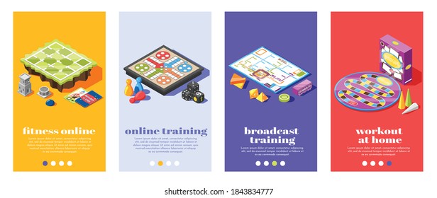 Online Board Games For Kids Couples Single Player Solitaire 4 Isometric Vertical Web Banners Set Vector Illustration