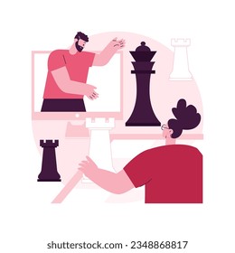 Online board gaming abstract concept vector illustration. Internet entertainment, laptop screen, play strategy game, family leisure time, playing app, quarantine fun, isolation abstract metaphor.