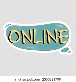 ONLINE - Bold Yellow Text with Black Outline on Teal Background Sticker