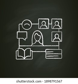 Online book club chalk icon. Meeting together concept. Internet streaming website. Social distanced bibliophiles party. Remote public event, community. Isolated vector illustration on chalkboard