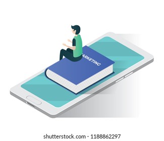 online book e-book isometric icons concept,online book illustration vector, virtual book isometric vector illustration
