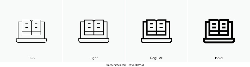 online book icon. Thin, Light Regular And Bold style design isolated on white background