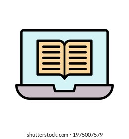 Online, book, laptop icon vector image. Can also be used for online education. Suitable for use on web apps, mobile apps and print media.