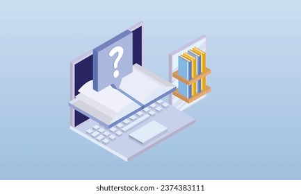 Online book library.on blue background.3D design.isometric vector design Illustration.