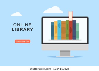 Online book library website, internet education vector