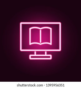 Online book on pc neon icon. Elements of education set. Simple icon for websites, web design, mobile app, info graphics