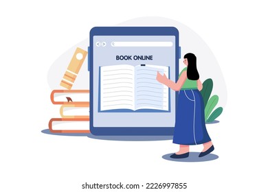 Online Book Reading Illustration concept. A flat illustration isolated on white background