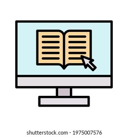 Online, book, screen icon vector image. Can also be used for online education. Suitable for use on web apps, mobile apps and print media.
