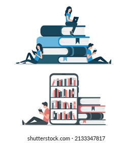 Online book store. Colored flat vector illustration. Isolated on white background.