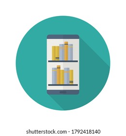 Online book store flat icon with long shadow. Online education illustration. Vector.