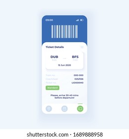 Online booking application smartphone interface vector template. Mobile app page light theme design layout. Ticket details screen. Flat UI for application. Additional information on phone display