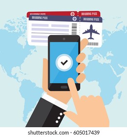 Online booking concept for airplane tickets. Vector illustrator.