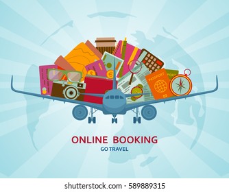Online booking flat concept. Vector illustration.