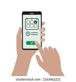 Online Booking With Mobile Phone. Setting A Date On Digital Calendar.