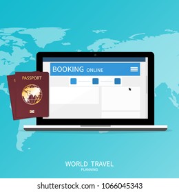 online booking ,passport world map,trip plan travel banner vector