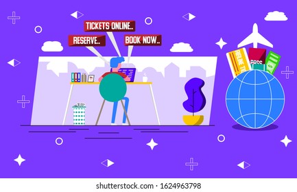 Online booking of a plane ticket.Vector drawing.Flat style.
