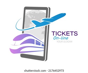 Online booking of plane and train tickets. Vector illustration for websites, applications and thematic design. Flat style
