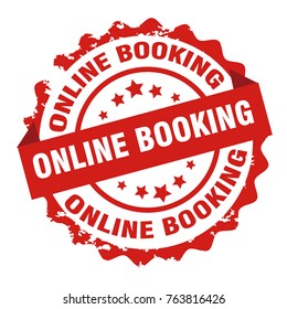 Online booking red text on round stamp
