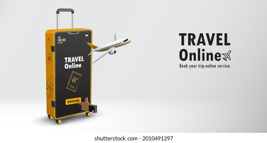 Online booking service vector illustration. Trip planning. Online reservation of plane tickets. Concept for website or mobile app