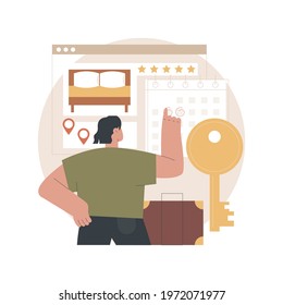 Online booking services abstract concept vector illustration. Internet reservation system, accommodation search, hospitality industry, trip planning, business booking software abstract metaphor.