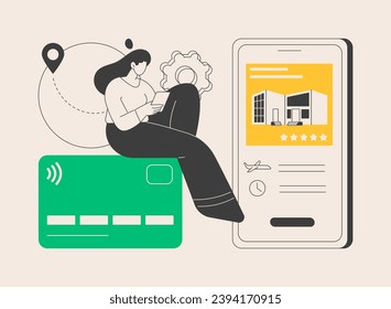 Online booking services abstract concept vector illustration. Internet reservation system, accommodation search, hospitality industry, trip planning, business booking software abstract metaphor.