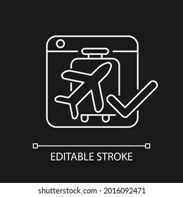 Online booking systems white linear icon for dark theme. Self-booking and paying through website. Thin line customizable illustration. Isolated vector contour symbol for night mode. Editable stroke