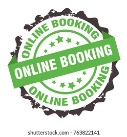 Online booking text on grey and green round stamp design