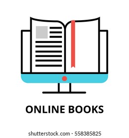 Online books icon, flat thin line vector illustration, for graphic and web design.