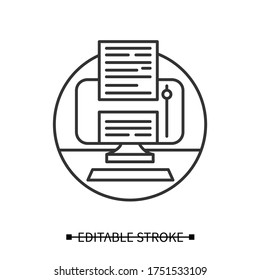 Online books icon. Web library and book store application sign. E-book and online education concept. Mobile studying and e-learning technology concept. Thin line vector illustration.Editable stroke
