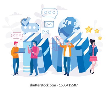 Online books store, E-learning,  online education, training,  library. Vector illustration for web banner, infographics, mobile. book in internet device. 