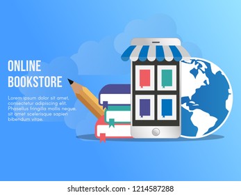 Online bookstore concept. Ready to use vector. Suitable for background, wallpaper, landing page, web, banner and other creative work.