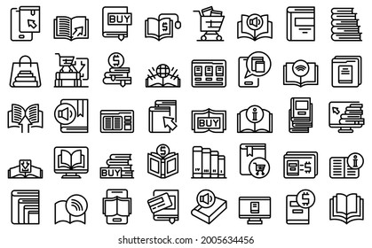 Los iconos de librerías en línea establecen el vector de esquema. Revista de libros abiertos. Biblioteca de autores