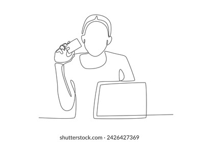 Online borrowing is done by card. Internet banking one-line drawing