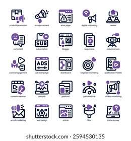 Online Branding Icon pack for your website, mobile, presentation, and logo design. Online Branding Icon dual tone design. Vector graphics illustration and editable stroke.