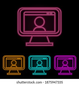 online broadcasting in a browser color neon set. Simple thin line, outline vector of web icons for ui and ux, website or mobile application