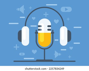 Concepto de transmisión en línea. Grabación de audio. Gráficos vectoriales