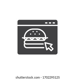 Online burger ordering vector icon. Food delivery service filled flat sign for mobile concept and web design. Website page with hamburger glyph icon. Symbol, logo illustration. Vector graphics