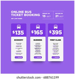 Online Bus Ticket Booking Get Low Fares UI UX Screen Design for Mobile Phones With Different Plans