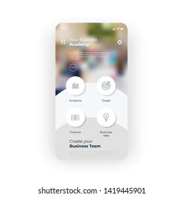 Online business academy UI, UX, GUI screen for mobile apps design. Modern responsive user interface design of mobile applications. Business trainings screen with analytics, target, finance elements