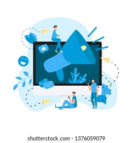 Online Business Advertising Promotion. Big Megaphone and Business icon. Advertisement Marketing Concept. Vector illustration.	