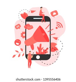 Online Business Advertising Promotion. Big Megaphone and Business icon. Advertisement Marketing Concept. Vector illustration.	