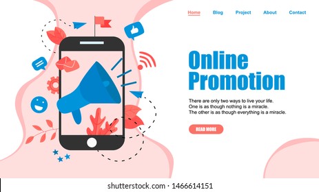 Online Business Advertising Promotion. Big Megaphone and Business icon. Advertisement Marketing Concept. Vector illustration.	