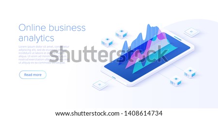 Online business analysis strategy isometric vector illustration. Data analytics for company marketing solutions or financial performance. Budget accounting or statistics concept.