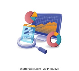 Online business analyst data computer flat and isometric illustration