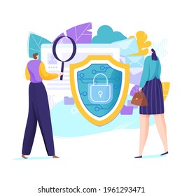 Online business antivirus data protection, enterprise internet secure information flat vector illustration, isolated on white.