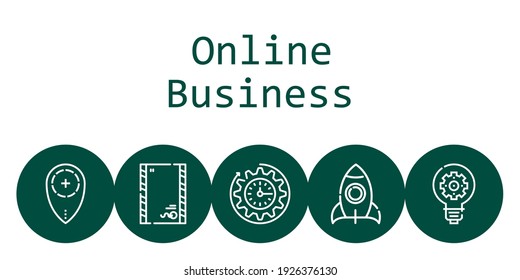 online business background concept with online business icons. Icons related envelope, idea, rocket, placeholder, clock