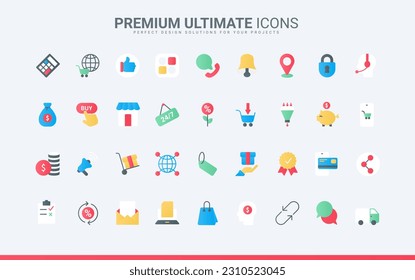 Online business collection with mobile apps for orders delivery and payment, customer support service and communication, retail store sales. Ecommerce trendy flat icons set vector illustration.