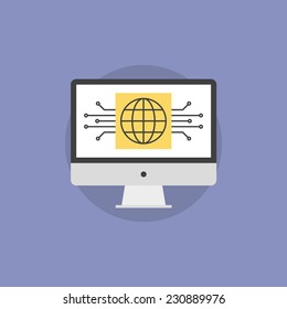 Online business communication, electronic money and financial operation symbol on a modern computer monitor. Flat icon modern design style vector illustration concept.