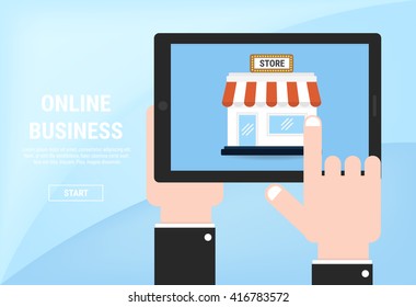 Online business concept, Businesshand hold tablet.