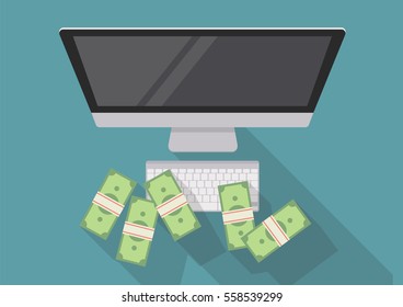 Online business concept. flat style with long shadow